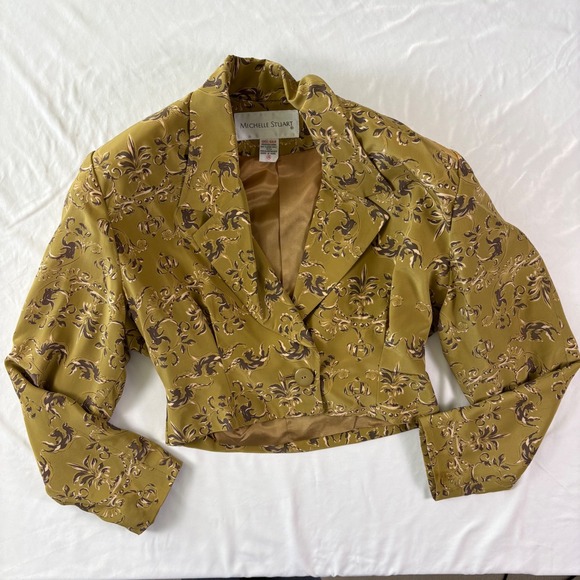 Michelle Stuart Vintage 100% Silk Cropped Blazer 4 Baroque 80s Glamoratti - Picture 4 of 9